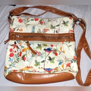 BIRD/FLOWER PRINT CROSSBODY PURSE